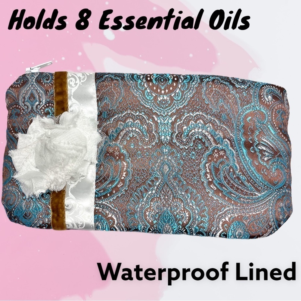 Essential Oil Waterproof Teal /Brown Paisley Satin